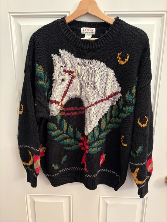 Orvis Sweaters - Vintage 90’s Orvis Black Equestrian Horse Intarsia Crewneck Sweater